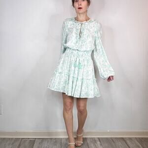 NWT HOUSE OF HARLOW 1960 Mini Dress Ruffle Smocked Waistband long sleeve 3061